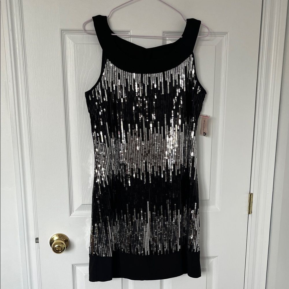 dressbarn Sparkling Black and Silver Mini Dress